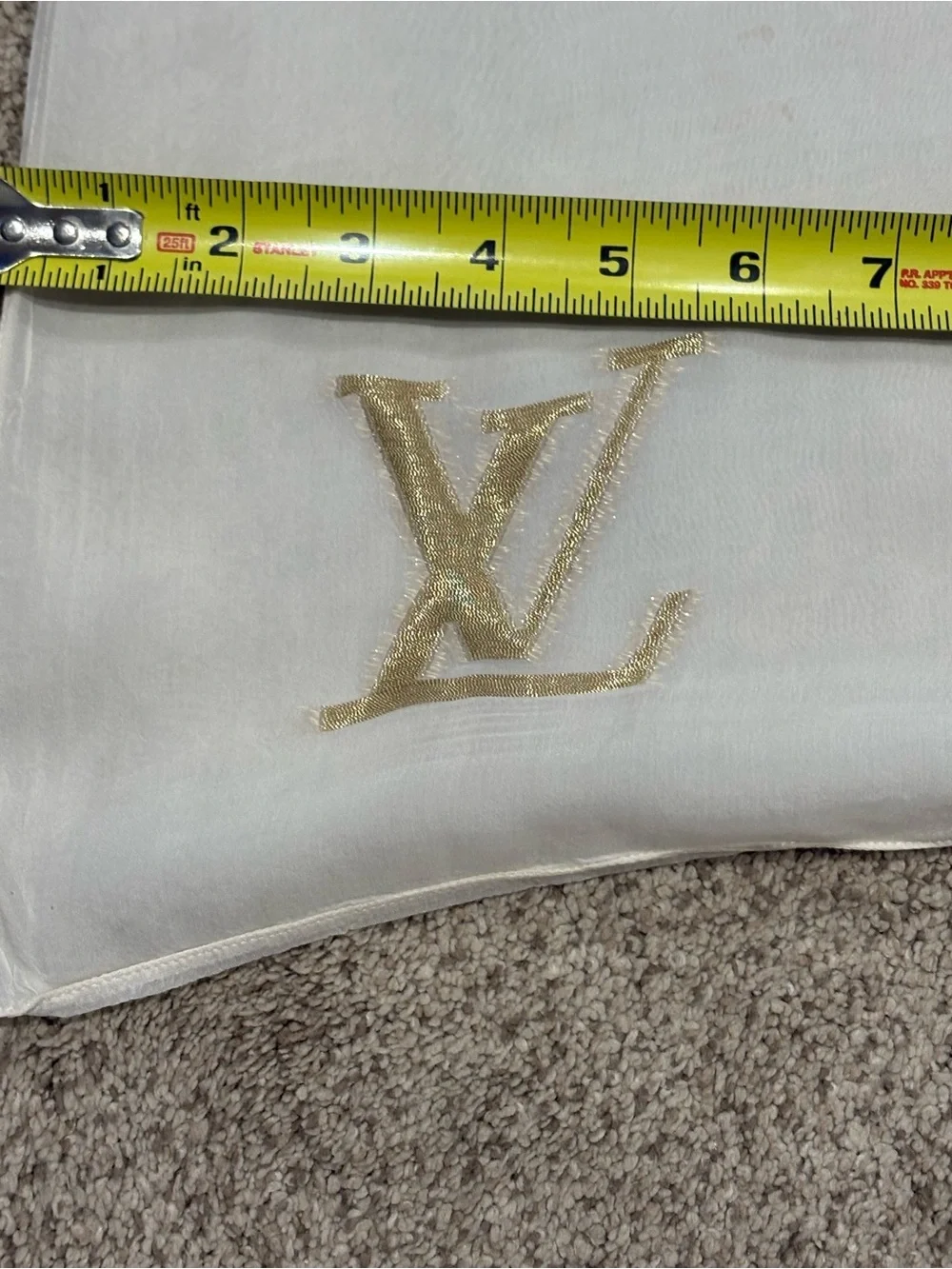 LOUIS VUITTON LV Monogram Ivory Gold Shiny Silk Scarf Shawl Wrap Stole 185 70’